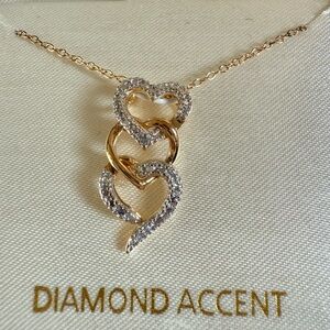 Gold and Silver Heart Necklace Diamond Accents